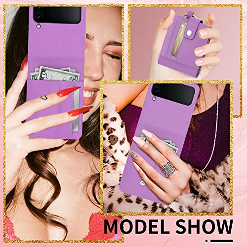 Warmson for Samsung Z Flip 4 Case,Samsung Z Flip 4 Wallet Case with Ring Card Slot Galaxy Z Flip 4 Case PU Leather RFID Blocking Protective Flip Folio Z flip 4 5G Case Purple for Women Girls Men