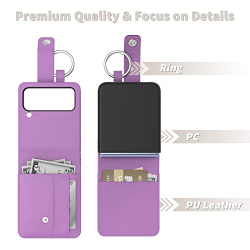 Warmson for Samsung Z Flip 4 Case,Samsung Z Flip 4 Wallet Case with Ring Card Slot Galaxy Z Flip 4 Case PU Leather RFID Blocking Protective Flip Folio Z flip 4 5G Case Purple for Women Girls Men