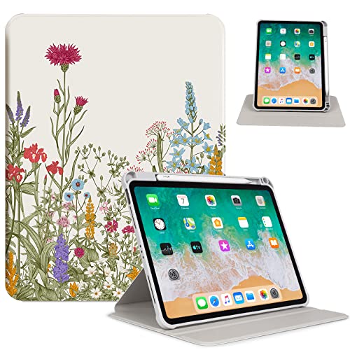 Rotating iPad 10.9/11 inch Case for iPad Air 5th/4th Generation 2022/2020,360 Degree Rotating Multi-Angle View Stand Cover with Pencil Holder for iPad Pro 11"/iPad Air 4 & 5, Flowers