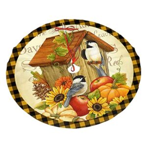 autumn pumpkin bird sunflower tree skirt, for xmas holiday party supplies large tree mat decor, halloween ornaments 30"