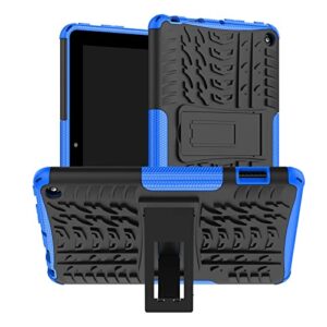 maomini for new kindle fire 7 case 12th generation 2022 release,kickstand heavy duty armor defender case (blue)