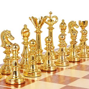 15" metal chess set for adults kids checkers game gold silver metal chess pieces & 24 metal cherkers pieces portable folding wooden chess board travel chess sets board (2 in 1)