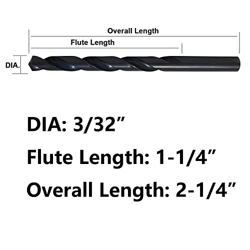 VALYRIANTOOL 12PCS 3/32 Inch HSS Twist Drill Bits | M2 Black Oxide Drill Bits Set | Fully Ground Jobber Length Drill Bits for Drilling on Mild Steel, Copper, Aluminum, Zinc Alloy