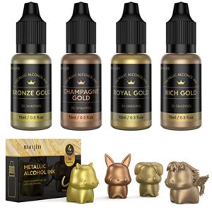 metallic alcohol ink set - gold metallic mixatives alcohol pigment, high concentrated with extreme shimmer alcohol-based inks for epoxy resin yupo tumblers cups fluid art painting (4 * 15ml/.5 fl oz)