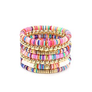 conran kremix colorful surfer heishi clay bead stretch bracelet for women stackable colorful beaded bohemian fashion jewelry