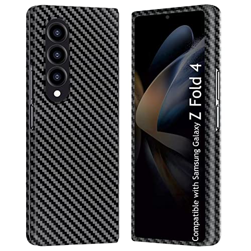 kaisenkec Slim & Thin Case Compatible with Samsung Galaxy Z Fold 4, 100% Carbon Fiber Cover for Z Fold 4 7.6" 5G, Matte Black