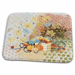 3drose autumn scene, leaves, hay, pumpkins, and sunflower on... - dish drying mats (ddm-302955-1)