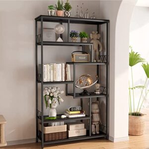 gizoon 71” industrial bookshelves for storage, tall display etagere 8-shelves for bedroom, metal frame staggered bookcases for bedroom, living room, home office, black