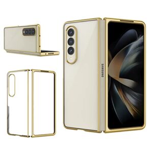 mateprox compatible with samsung galaxy z fold 4 case, slim thin lightweight protective phone case with electroplated frame transparent back for samsung galaxy z fold 4 5g(gold)