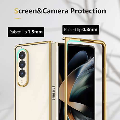 MATEPROX Compatible with Samsung Galaxy Z Fold 4 Case, Slim Thin Lightweight Protective Phone Case with Electroplated Frame Transparent Back for Samsung Galaxy Z Fold 4 5G(Gold)