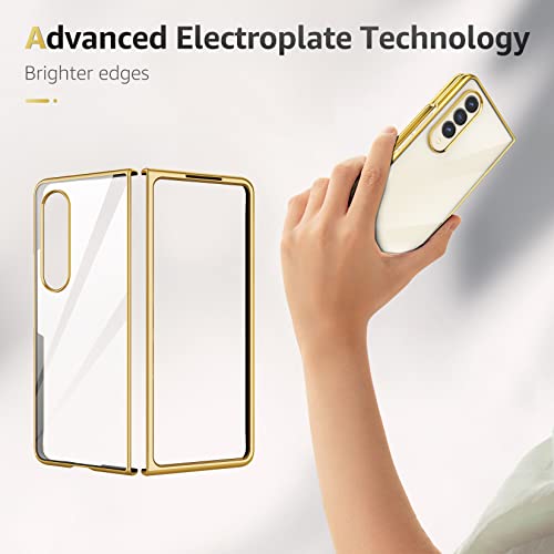 MATEPROX Compatible with Samsung Galaxy Z Fold 4 Case, Slim Thin Lightweight Protective Phone Case with Electroplated Frame Transparent Back for Samsung Galaxy Z Fold 4 5G(Gold)