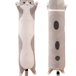 ZRLABL Long Cat Plush Pillow Plushie Stuffed Animal Body Pillow Cute Kitten Plush Throw Pillow Doll Toy Gift for Girlfriend Kids Birthday Christmas Festivals（Gray，19.7inch）