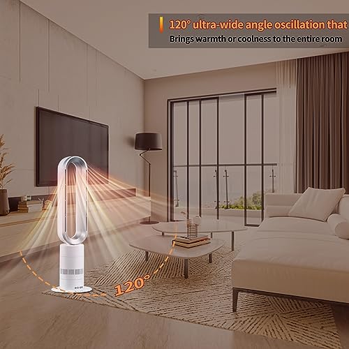 Heater and Fan Combo, Space Heater, Tower Bladeless Fan 2000W High Power With Thermostat, IPX4 Class Bathroom Waterproof/9H Timing/120 Degree Wide Angle Shaking Head, 360 Degree Convection Circulation