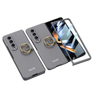 case for galaxy z fold 4 phone case, fold 4 case with ring, ultra-thin folding screen samsung fold 4 case protective cover with ring, shockproof protector for samsung galaxy z fold 4 5g grey