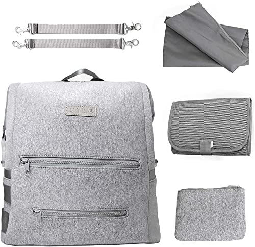 Lightweight Diaper Bag Backpack, Water-resistant Neoprene Travel Baby Bag With Changing Pad, Stroller Straps, Wet Bag and Pouch, Gray