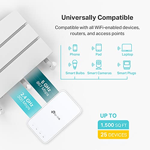 TP-Link AC1200 WiFi Range Extender (RE330), Covers Up to 1500 Sq.ft and 25 Devices, Dual Band Wireless Signal Booster, Internet Repeater, 1 Ethernet Port (Renewed)