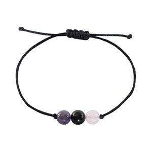 BOHO GARDEN Healing Bead Bracelets for Anxiety - Spiritual Crystal Beaded Bracelet - Made of 3 Real & Natural Gemstones, Adjustable 3-9.7” Black Rope - Gem Stones Jewelry for Men, Women, Teens, Kids - 8mm Bead