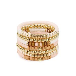 elegance 11 designs heishi beaded bracelets for women polymer clay pink surfer stackable beads boho bracelet summer beach jewelry set