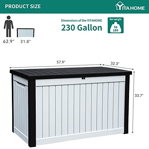 YITAHOME XXL 230 Gallon Large Outdoor Storage Deck Box for Patio Furniture, Outdoor Cushions, Garden Tools and Sports/Pools Equipment, Weather Resistant Resin, Lockable (Black&White1)