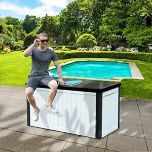 YITAHOME XXL 230 Gallon Large Outdoor Storage Deck Box for Patio Furniture, Outdoor Cushions, Garden Tools and Sports/Pools Equipment, Weather Resistant Resin, Lockable (Black&White1)