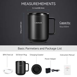 vsitoo S3 Temperature Control Smart Mug 2 with Lid, Self Heating Coffee Mug 10 oz, LED Display, 90 Min Battery Life - App&Manual Controlled Heated Coffee Mug - Improved Design, Coffee Gifts, Black