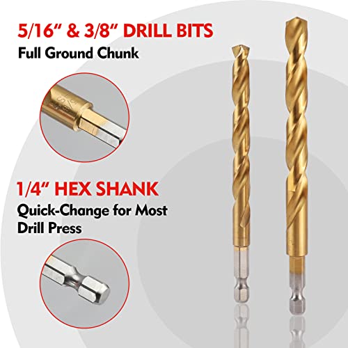 WORKPRO 9-Piece 1/4" Hex Shank Drill Bit Set, Titanium Plating HSS Drill Bits from 1/16" to 3/8" for Metal, Steel, Wood, PVC, Quick Change Design