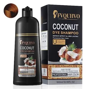 dark brown hair dye shampoo for gray hair 3 in 1 natural coconut hair color shampoo women men semi-permanent hair dye in 15 mins, upgrade long lasting salon home use herbal brown hair dye 16.9 fl oz (dark brown)