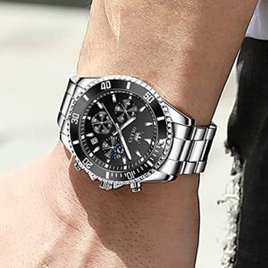 OLEVS Watch Men Silver Stainless Steel Watches for Men Luxury Chronograph Male Watch Black Dial Men's Wristwatch reloj para Hombre