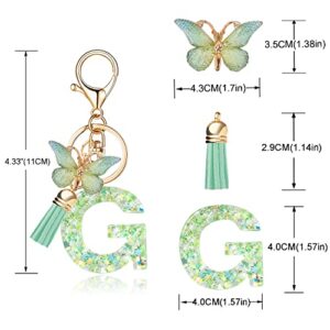 OKAICEN Fashion Alphabet Initial Letter Keychain Green Tassel Butterfly Pendant Key Ring for Purse Handbags Women Girl('G')