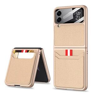 shieid samsung z flip 4 case with ring, galaxy z flip 4 case with screen protector electroplating border design protective cover for samsung galaxy z flip 4 5g, mist gold