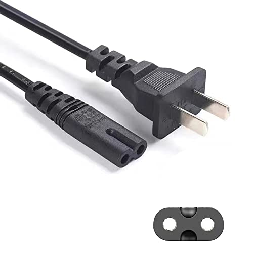 AC Cable Replacement Power Cord 2 Prong 6 Feet (1.8 Meter) Black