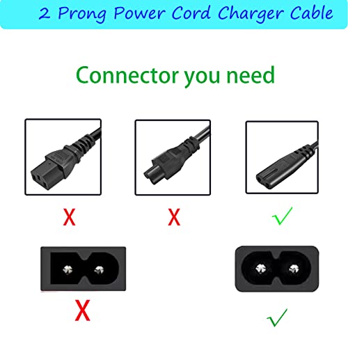 AC Cable Replacement Power Cord 2 Prong 6 Feet (1.8 Meter) Black