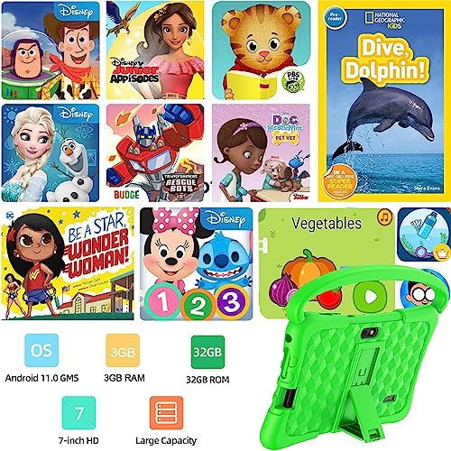 NORTH BISON Kids Tablet, 7 inch Tablet for Kids 3GB RAM 32GB ROM Android 11.0 Toddler Tablet with Bluetooth, WiFi, Parental Control Green