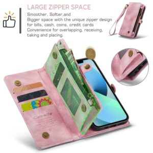 Zttopo for iPhone 13 Wallt Case, 2 in 1 iPhone 13 Case Wallet with Premium Leather Zipper Lanyard Card Holder, Durable Wristlet Flip Case Money Pocket Cover 6.1 inch