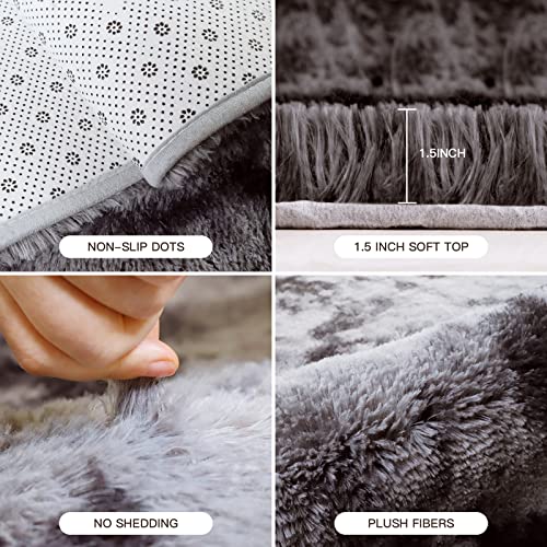 YOBATH Large Area Rugs 8x10 Feet for Living Room, Big Fluffy Shag Rug for Bedroom, Soft Fuzzy Shaggy Carpet Rugs for Kids Girls Boys Playroom Nursery Dorm Room Decor, Tie-Dyed Dark Grey