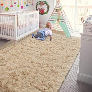 Andecor Soft Fluffy Bedroom Rugs, 8 x 10 Feet Indoor Shaggy Plush Area Rug for Boys Girls Kids Baby College Dorm Living Room Home Decor Floor Carpet, Camel