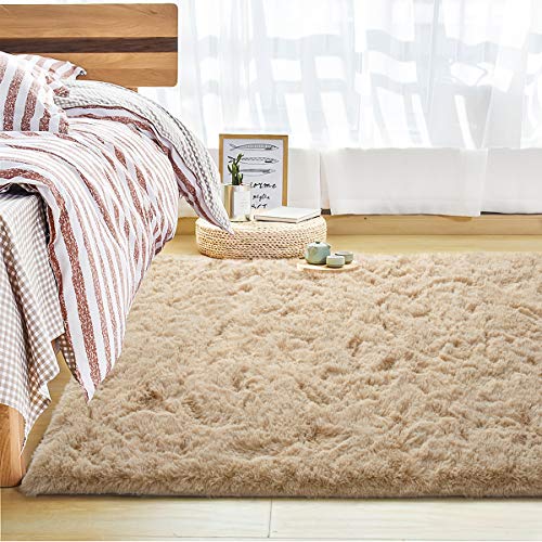 Andecor Soft Fluffy Bedroom Rugs, 8 x 10 Feet Indoor Shaggy Plush Area Rug for Boys Girls Kids Baby College Dorm Living Room Home Decor Floor Carpet, Camel