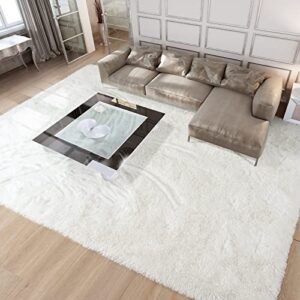 Merelax Soft Modern Indoor Large Shaggy Rug for Livingroom Bedroom Dorm Kids Room Home Decorative, Non-Slip Plush Fluffy Furry Fur Area Rugs Comfy Nursery Accent Floor Carpet 8x10 Feet, Ivory