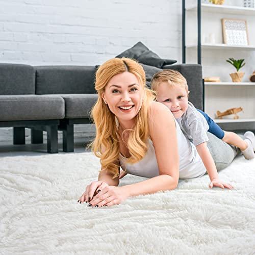 Merelax Soft Modern Indoor Large Shaggy Rug for Livingroom Bedroom Dorm Kids Room Home Decorative, Non-Slip Plush Fluffy Furry Fur Area Rugs Comfy Nursery Accent Floor Carpet 8x10 Feet, Ivory