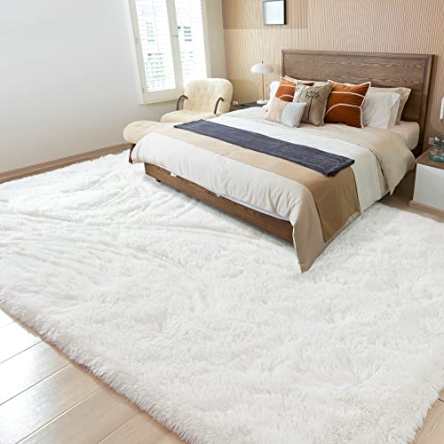 Merelax Soft Modern Indoor Large Shaggy Rug for Livingroom Bedroom Dorm Kids Room Home Decorative, Non-Slip Plush Fluffy Furry Fur Area Rugs Comfy Nursery Accent Floor Carpet 8x10 Feet, Ivory