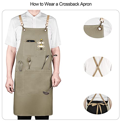 Dulabi Apron, Adjustable Chef Apron for Women and Men with Large Pockets, Cooking Kitchen Apron with Back Straps