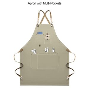 Dulabi Apron, Adjustable Chef Apron for Women and Men with Large Pockets, Cooking Kitchen Apron with Back Straps