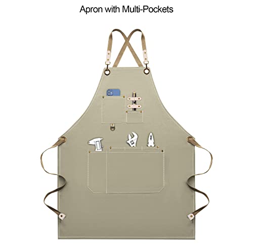 Dulabi Apron, Adjustable Chef Apron for Women and Men with Large Pockets, Cooking Kitchen Apron with Back Straps