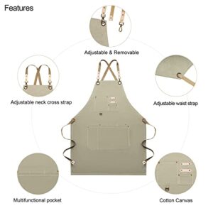 Dulabi Apron, Adjustable Chef Apron for Women and Men with Large Pockets, Cooking Kitchen Apron with Back Straps