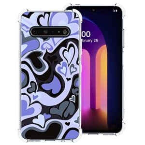 zaztify phone case for lg v60 thinq/thinq 5g uw, lovely irregular purple black love heart lovecore aesthetic cute shockproof protective anti-slip thin slim soft clear phone cover shell
