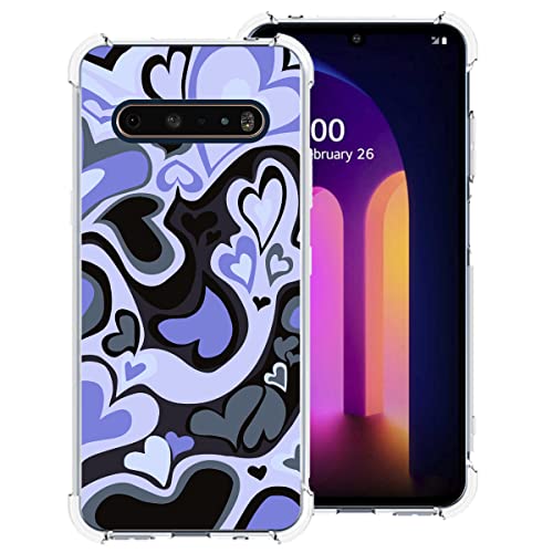 zaztify Phone Case for LG V60 ThinQ/ThinQ 5G UW, Lovely Irregular Purple Black Love Heart Lovecore Aesthetic Cute Shockproof Protective Anti-Slip Thin Slim Soft Clear Phone Cover Shell