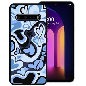 zaztify phone case for lg v60 thinq/thinq 5g uw, lovely irregular blue black love heart lovecore aesthetic cute pattern shockproof protective anti-slip thin slim soft phone cover shell