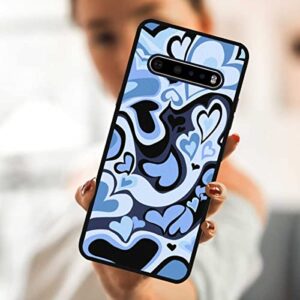 zaztify Phone Case for LG V60 ThinQ/ThinQ 5G UW, Lovely Irregular Blue Black Love Heart Lovecore Aesthetic Cute Pattern Shockproof Protective Anti-Slip Thin Slim Soft Phone Cover Shell