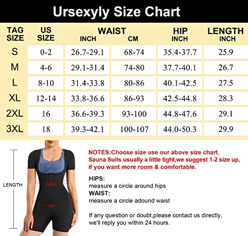 URSEXYLY Sauna Suit for Women Sweat Vest Waist Trainer 3 in 1 Slimming Full Body Shaper Workout Top with Sleeve Shorts (Large, Black)