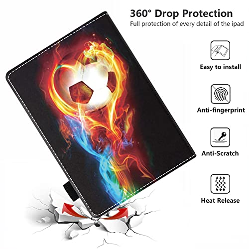 POIUYTREW Case for All-New Amazon Kindle Fire 7 Tablet (7", 12th Generation, 2022 Release) Latest Model - PU Leather Folio Case with Smart Auto Wake/Sleep, Flame Football